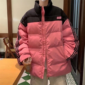 美式复古拼接条纹棉服棉衣冬季外套加厚保暖面包服K209/P80图片