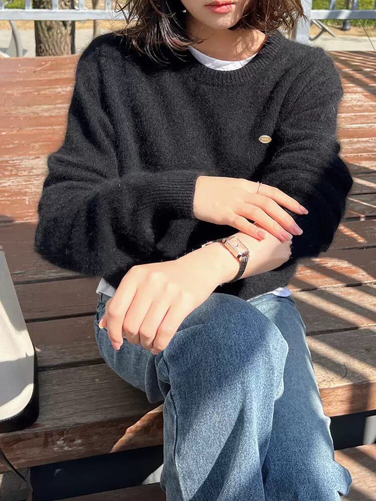 新款女装圆领百搭宽松羊毛衫羊毛时尚保暖上衣,女装羊毛衫,恩泰羊绒