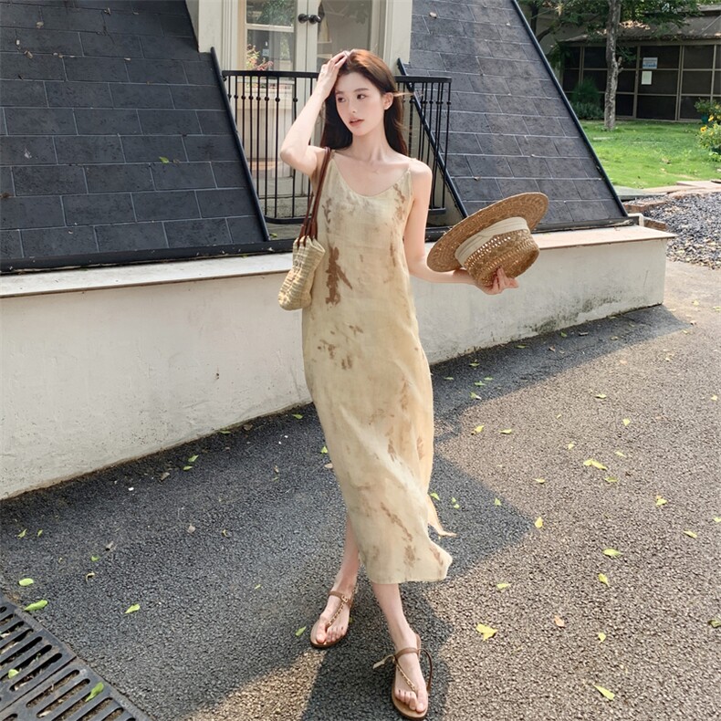 现货主推亚麻波西米亚风沙滩吊带连衣裙p135-k185,女装套装/套裙,丝露怡语