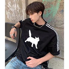 抖音得物高品质二开240克宽松纯棉美式潮牌三条杠织带短袖T恤，男装T恤，电商A486-1