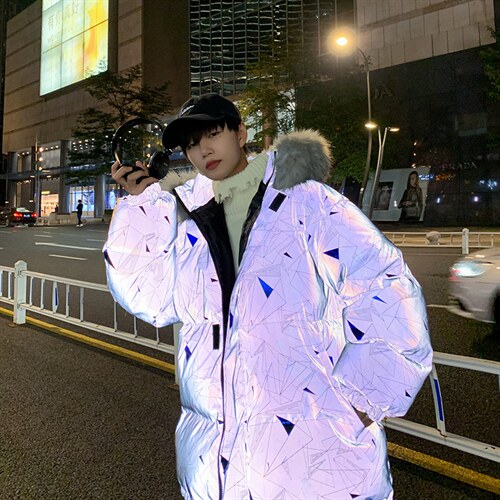MY2091-P130冬宽松情侣连帽加厚保暖棉衣外套反光棉服男女控168图片