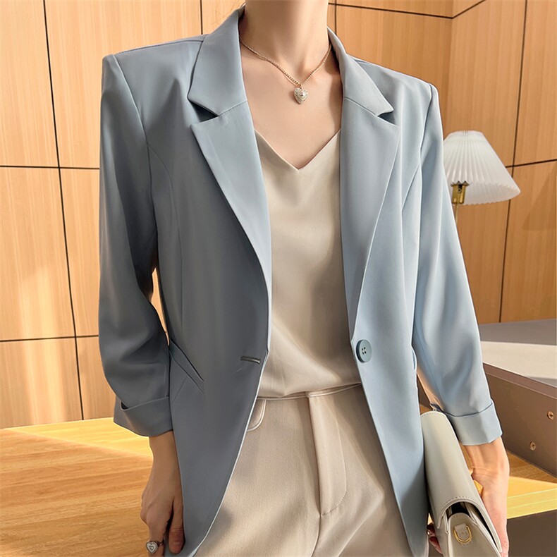 时尚百搭轻薄款女士西装外套简约优雅气质修身显瘦小西服,女装西装,明成直播供货