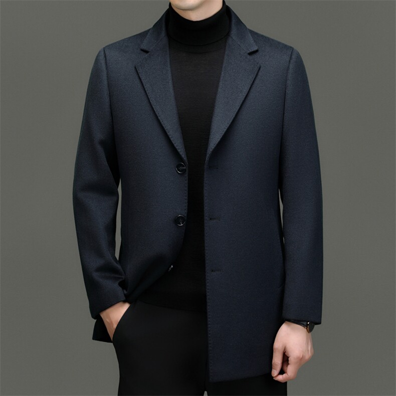 男装毛呢大衣AE822含10%羊绒90%羊毛中长款大衣经典商务款，男装毛呢大衣，钱塘207-1