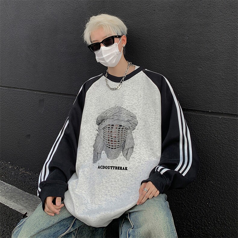 抖音得物供货提供视频秋冬重磅美式宽松织带圆领卫衣0731,男装卫衣,电商A486