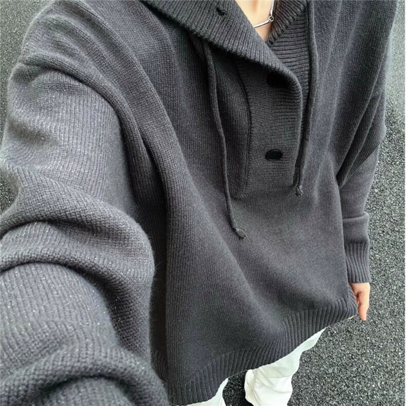 现货重磅半开衫套头毛衣灰色黑色男装针织衫毛衣YM5101-P65，男装针织衫/毛衣，星座302B