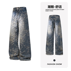 B221美式ins高街宽松提花微喇牛仔裤LK25582-特P45控78，男装牛仔裤，电商B221