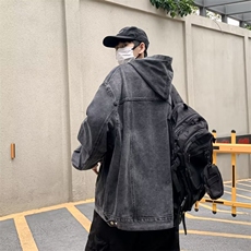 水洗做旧连帽卫衣男女美式街头潮牌宽松痞帅牛仔帽衫，男装卫衣，星座410-6（原星座1304-1）
