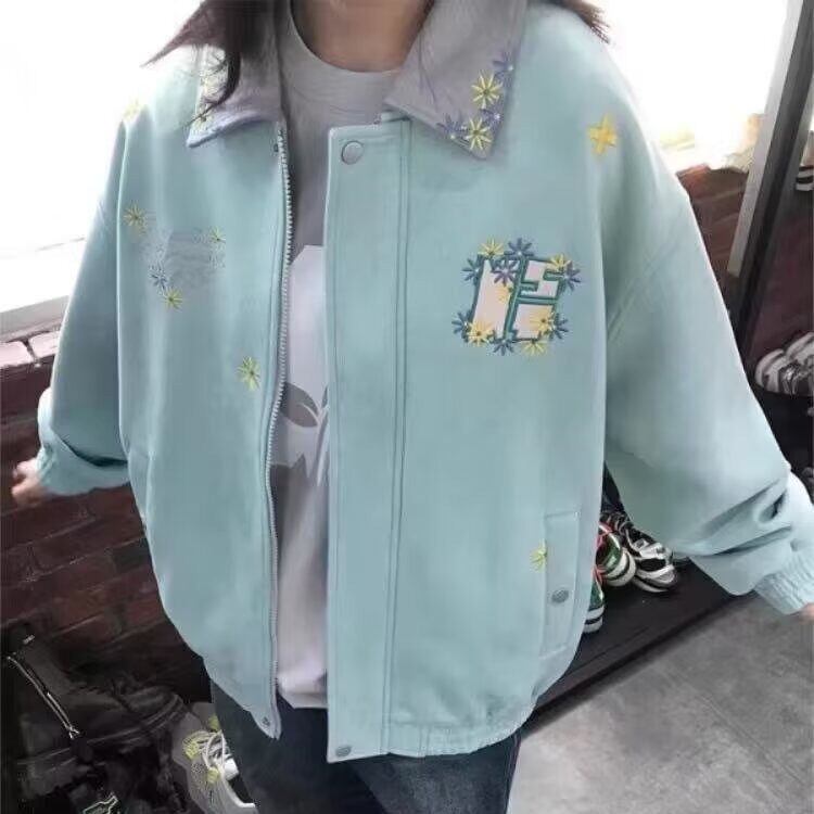 wx101-P70刺绣棒球服撞色上衣百搭春秋季学院风男女情侣拼接,女装职业装,电商B323A