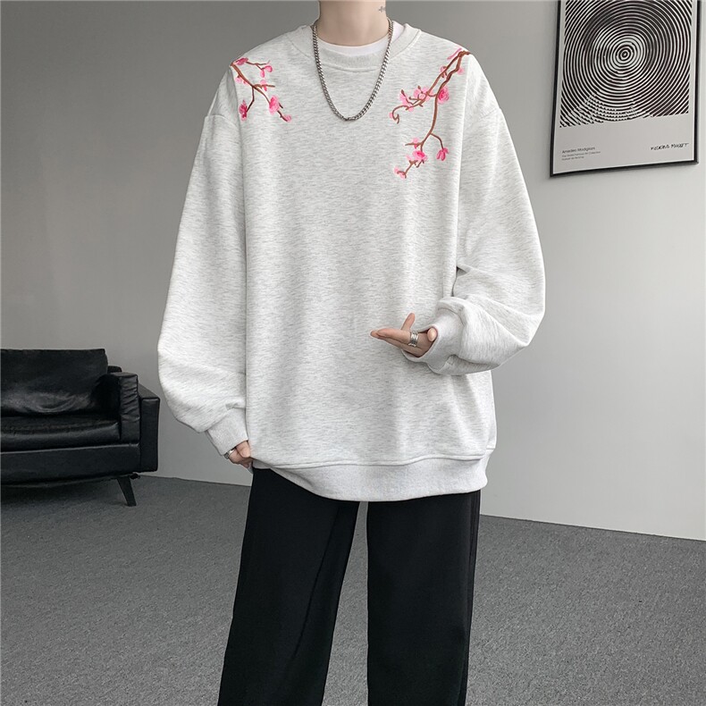 8XL-M新中式圆领卫衣宽松大码风刺绣无帽上衣重磅外套WY5118P55,女装短外套,电商B238