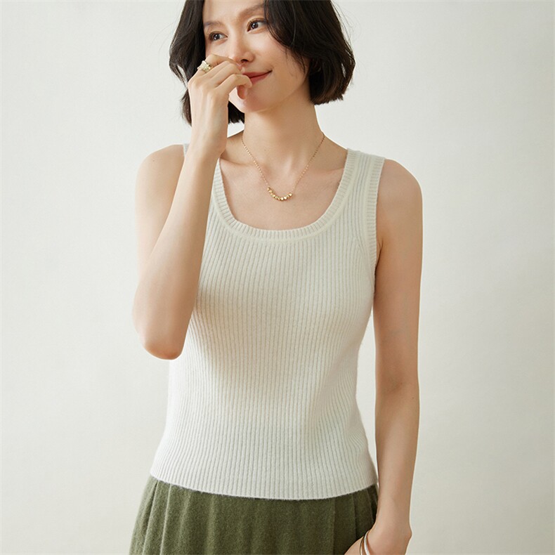 时尚百搭女士抽条吊带背心简约优雅显瘦针织衫,女装背心吊带,迎冬羊绒