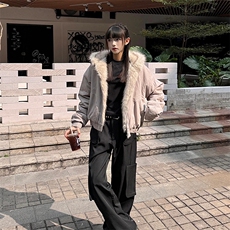现货高品质美式高街冬季重磅硬挺短款座山雕毛领棉衣男女加厚外套，男装棉衣，电商A486
