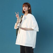 C6026/P35夏款2023新款中性风短袖衬衣男女大码开衩弹力衬衫控58，男装衬衫，电商A141