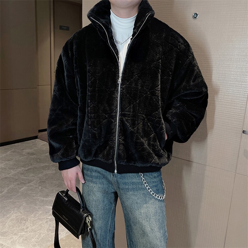 冬季高级立领宽松加绒加厚保暖羊羔毛夹克男毛毛貂绒外套M126P165,男装夹克,电商B267