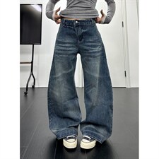 有货。竹节纹阔腿牛仔裤男女宽松直筒RK3419-P58，男装牛仔裤，星座412-3