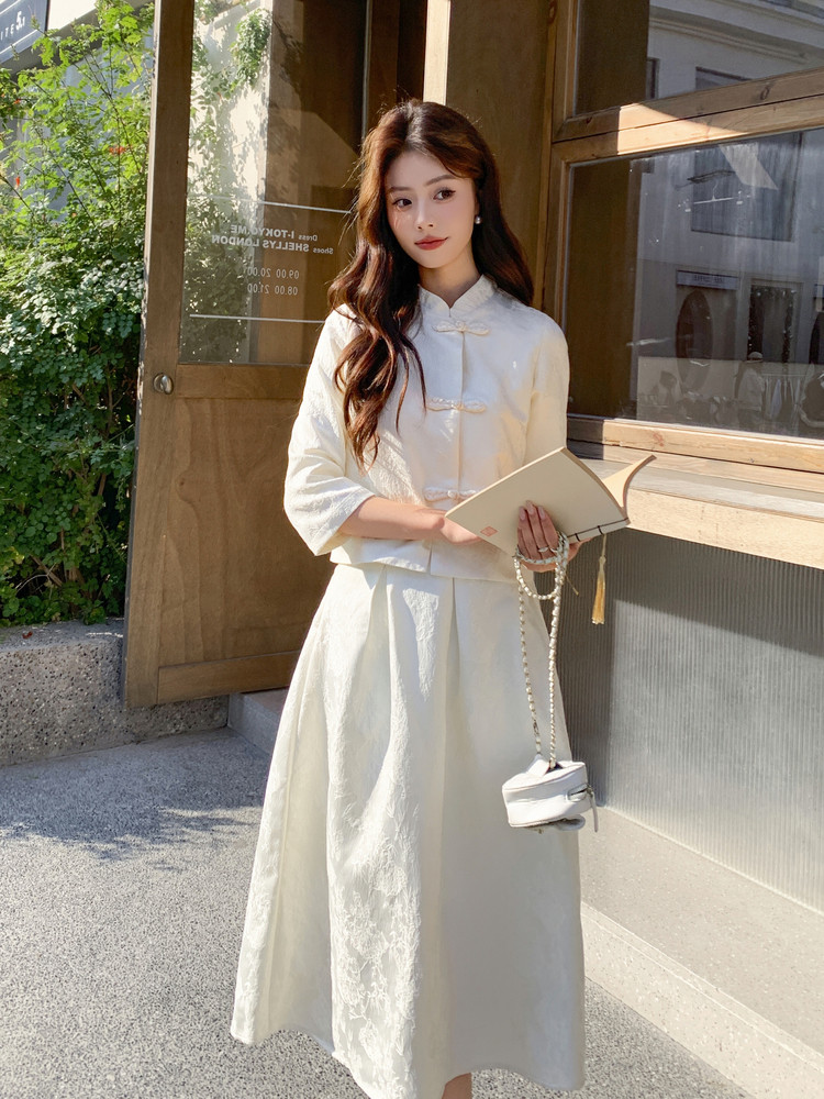 两件套女四季中式成人2026年春季纽扣七分袖女装女士精品,女装套装/套裙,凡歌灵