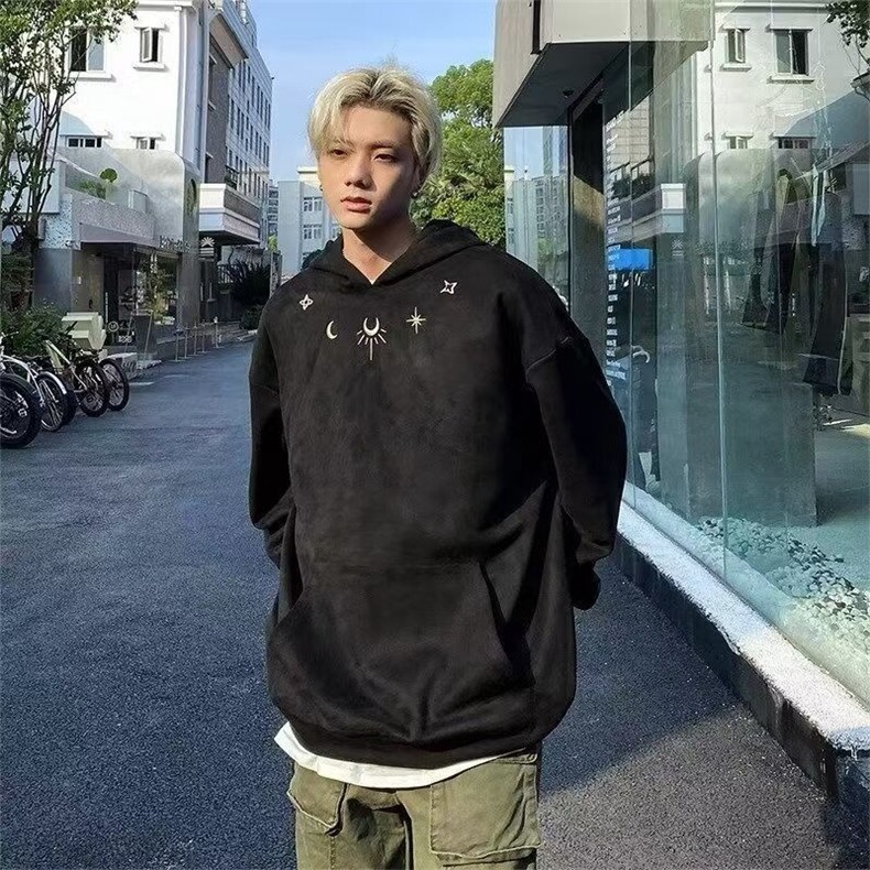 卫衣男秋季美式复古高街痞帅套头衣服重磅潮牌宽松连帽外套,女装短外套,星座506A