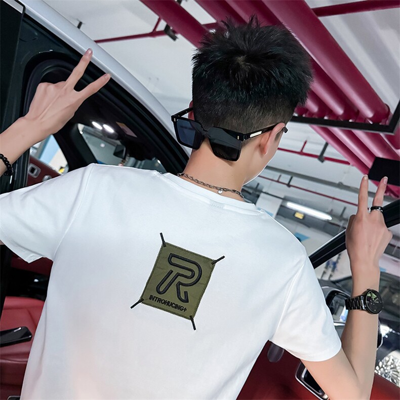 2024夏社会小伙字母刺绣短袖T恤男修身T3C301-T8038-P38,男装T恤,电商C301