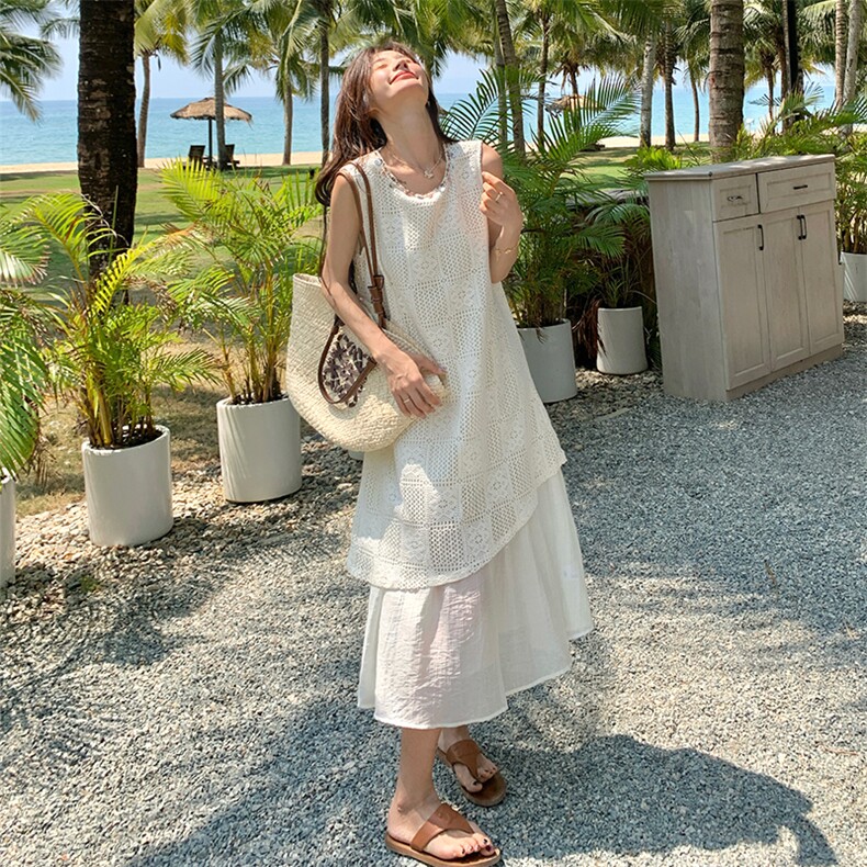 2025夏季新款波西米亚度假风假两件连衣裙女长裙,女装连衣裙,维一诺