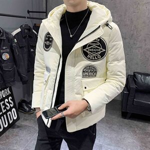 店主风冬季保暖羽绒服休闲男士绣标装饰连帽外套C301B-YR02图片