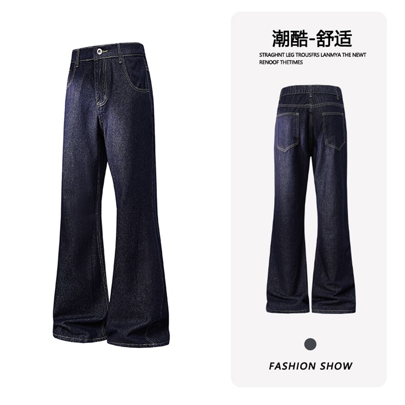 B221 美式ins高街暗黑宽松直筒光板原色牛仔裤LK25588-特P45控78图片