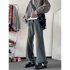 长裤牛仔裤男青春流行潮流新款宽松直筒N2025-P45，男装牛仔裤，星座308B-1