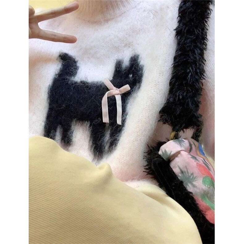 蝴蝶结水貂毛猫咪提花毛衣男女秋冬宽松圆领针织上衣睡衣M6550,男装针织衫/毛衣,星座1116A（原606A-3）