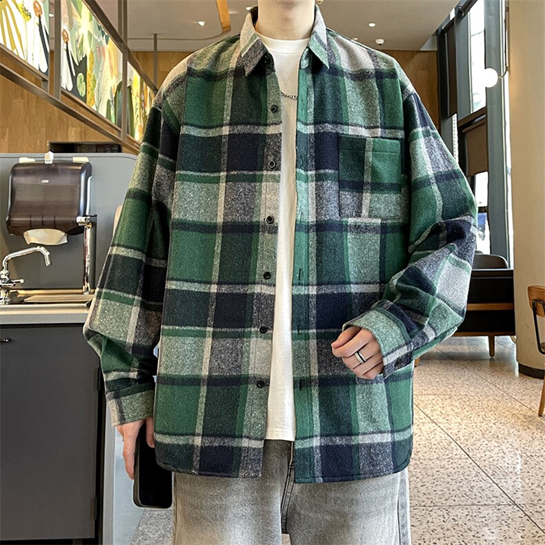 秋季小香风衬衫翻领男大皂大码宽松痞帅外套格子衬衣A012/856TP35,男装衬衫,电商A012