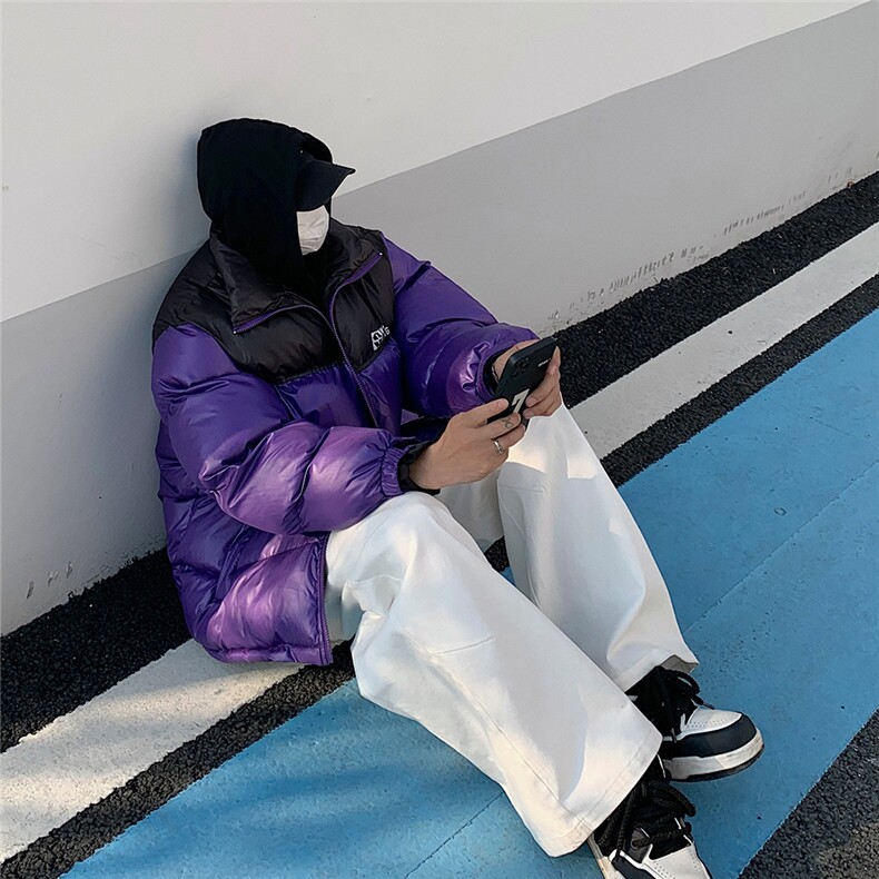 EQ337立领拼接撞色面包服男女情侣装2024新款棉衣外套潮流棉服,男装棉衣,电商C306-1