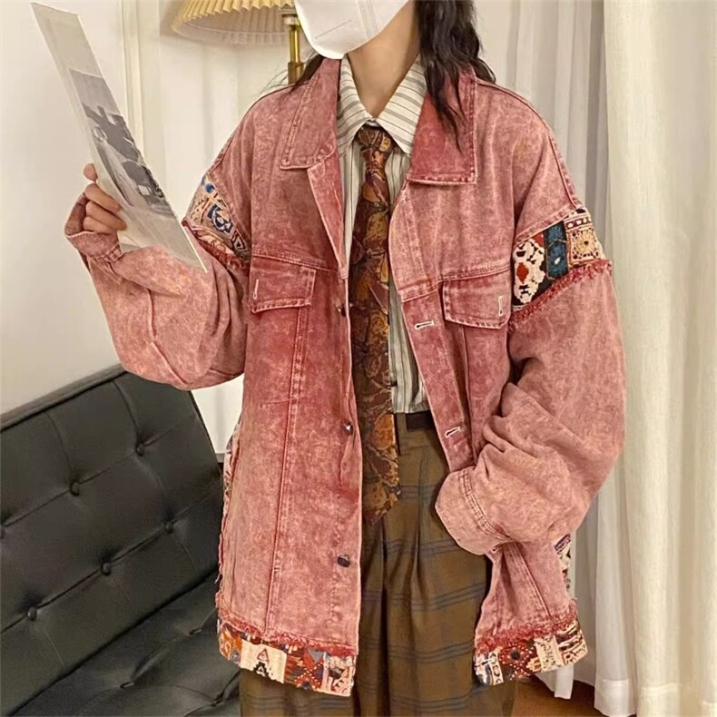 春秋牛仔外套男毛边休闲痞帅潮牌水洗复古宽松男女夹克JK111 P73图片
