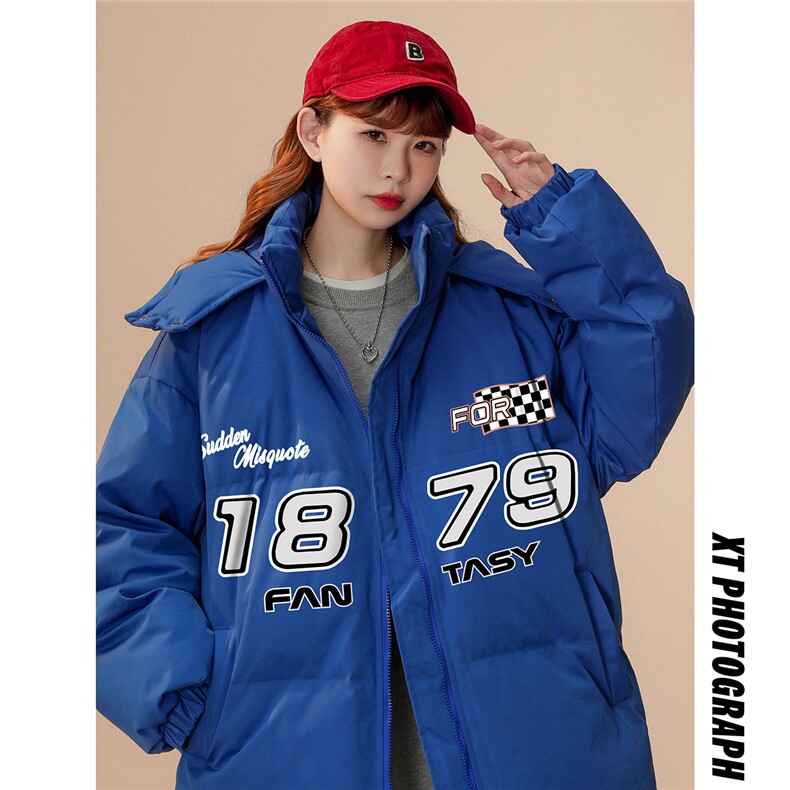 中性22冬季新品设计感潮牌印花加厚连帽面包服棉衣MY209P115控158，男装棉衣，A247A