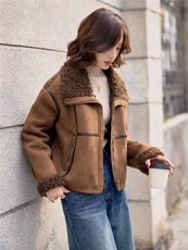 9108时尚温暖皮毛一体外套，女装羊羔毛/颗粒绒，依路服饰