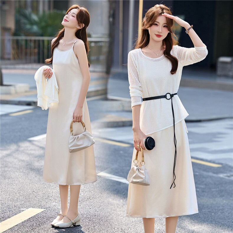 现货主推简洁领型气质减龄凸显女人味腰部显瘦收腰穿出迷人套裙，女装套装/套裙，时尚俏佳人