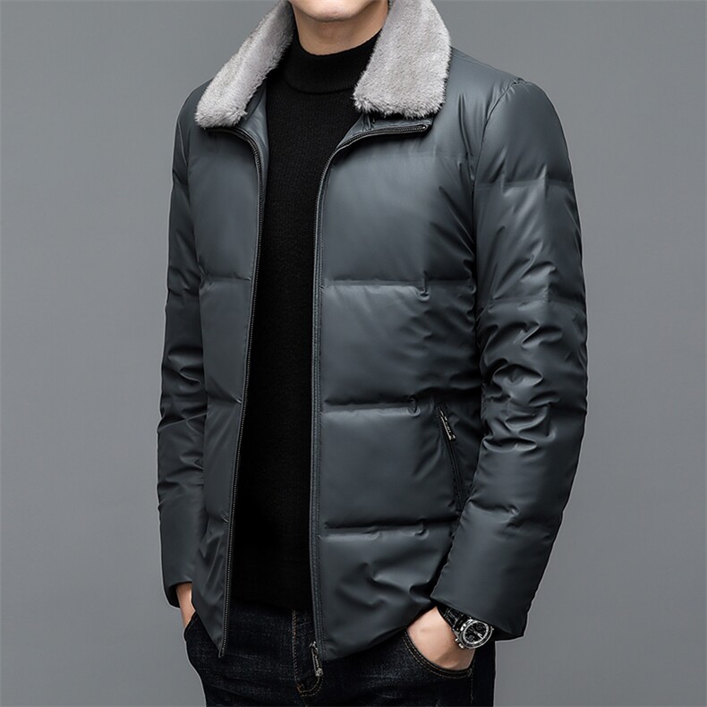 中年男士皮羽绒服爸爸装冬季加厚保暖上衣男装商务休闲新款外套图片