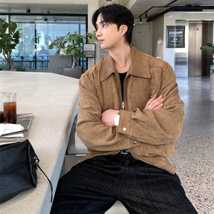 韩版高级感简约麂皮绒百搭高街拉链设计宽松休闲夹克外套图片