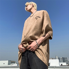 新款重磅美式麂皮绒烧花短袖T恤大码M~5XLXZ604-DT308-P45控58，男装T恤，星座604