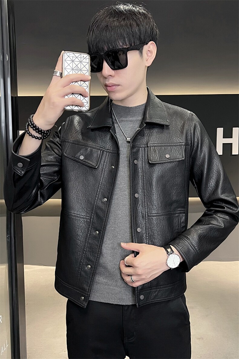 2023秋装新品男士时尚翻领男士PU皮衣外套B248-2029P140,男装皮衣,电商B248