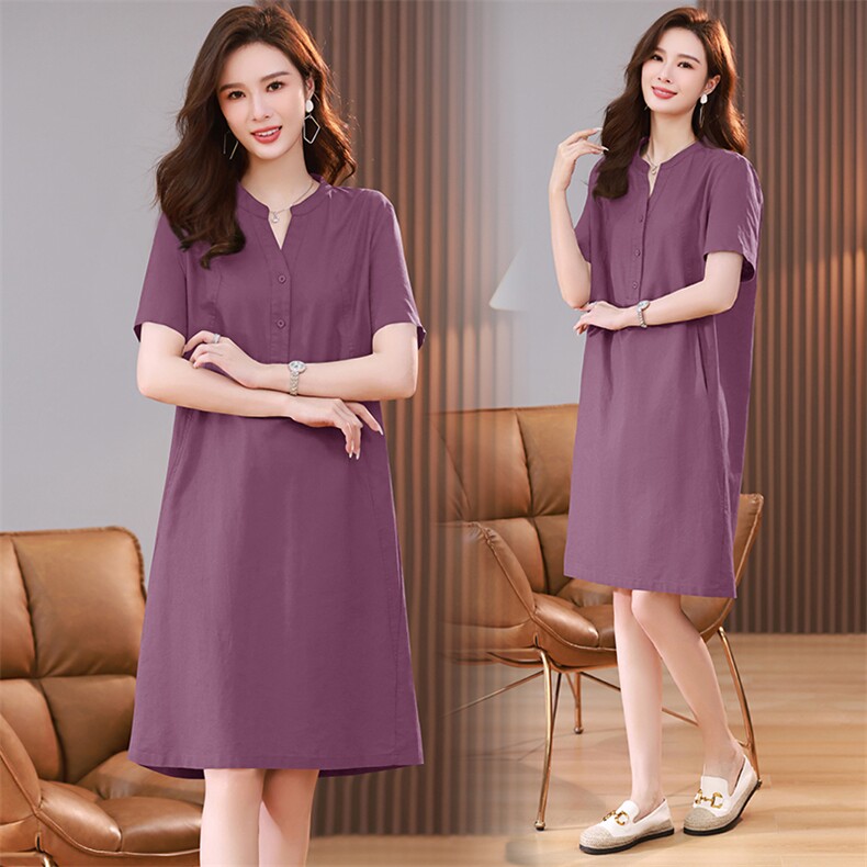 时尚显瘦棉麻连衣裙夏季新款休闲宽松大码女装,女装连衣裙,文熹诺