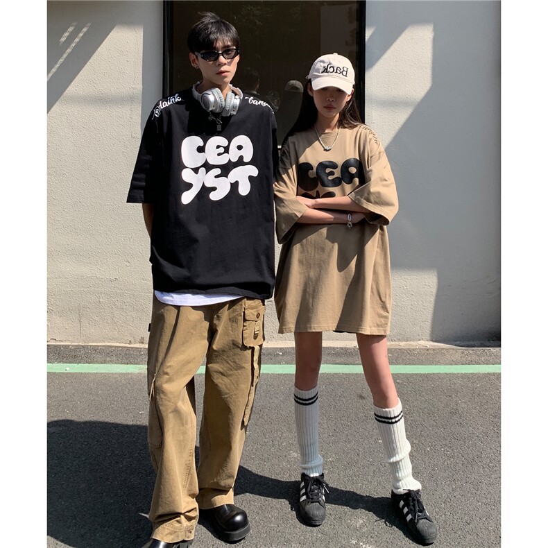 2023情侣装夏季新款美式高街字母印花圆领宽松半袖T恤潮D290P33,男装T恤,电商A335-1（原A458）
