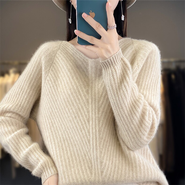 25秋冬新款V领羊毛衫女韩版慵懒风加厚毛衣纯羊绒针织长袖打底衫,女装羊毛衫,鸿陌羊绒