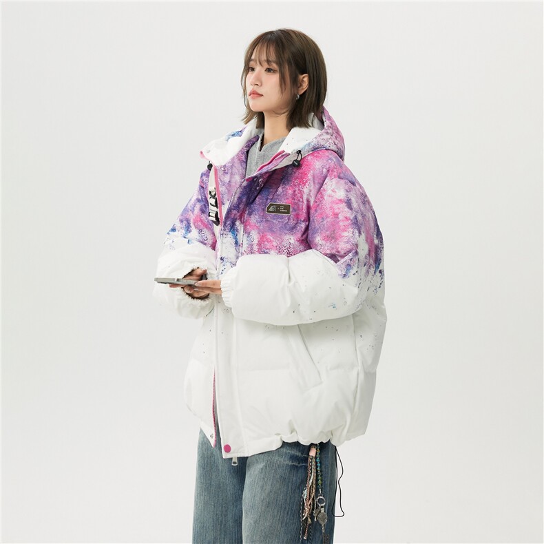 XZ-230-1MY705中性风简约轻奢百搭水墨扎染休闲连帽棉服P118控158图片