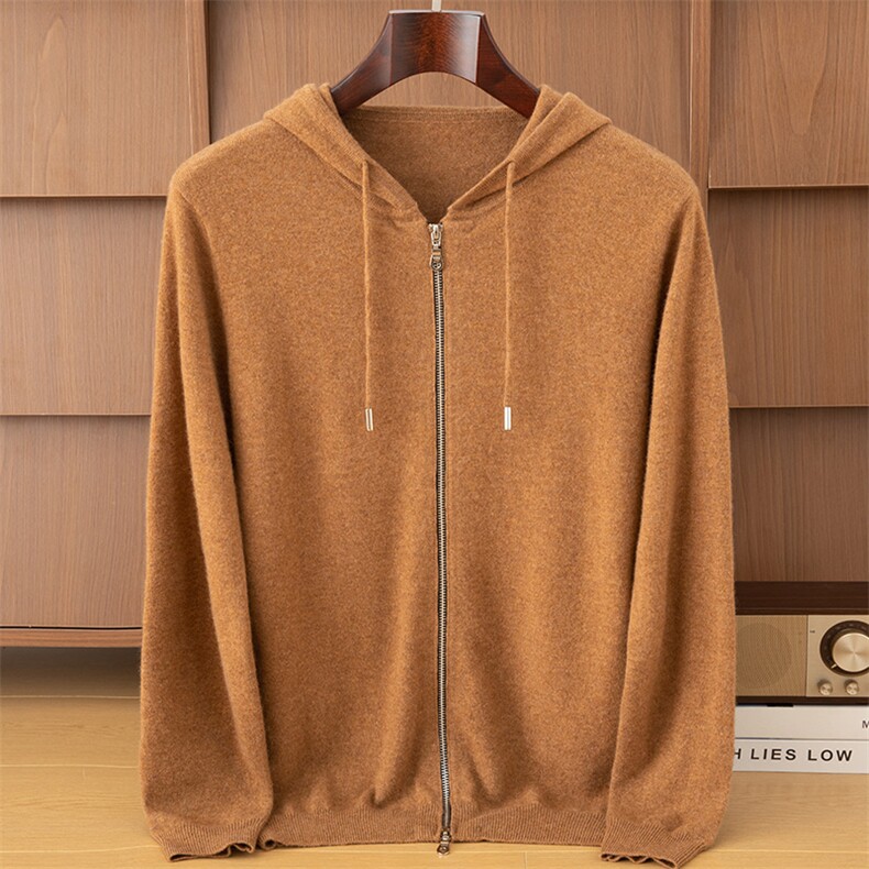 2025年秋季新款十二针拉锁针织男士羊绒帽衫开衫时尚休闲通勤百搭，男装羊绒开衫，鼎坤羊绒