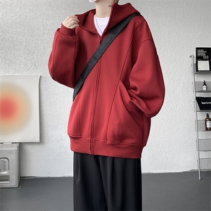 8XL-M 休闲复古潮美式重磅连帽宽松安克拉红色卫衣外套WY34P8图片