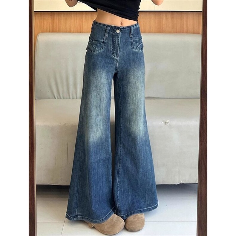 个性设计感美式微喇牛仔裤女新款水洗显瘦喇叭拖地牛仔裤潮,男装牛仔裤,星座1210-1