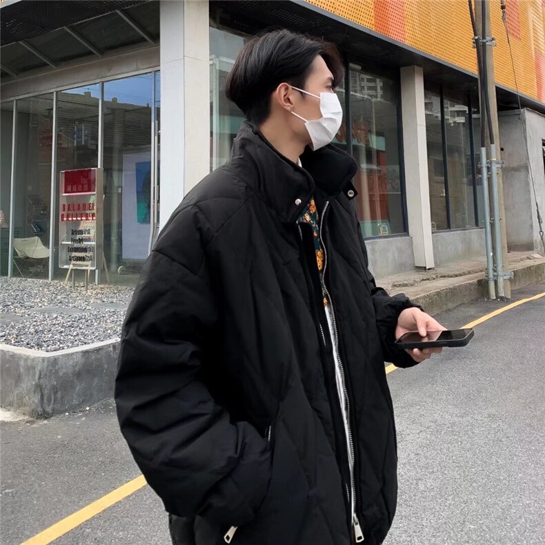 美式复古菱形格立领保暖棉衣男女冬季加厚简约宽松情侣棉服外套潮，男装棉衣，星座506A