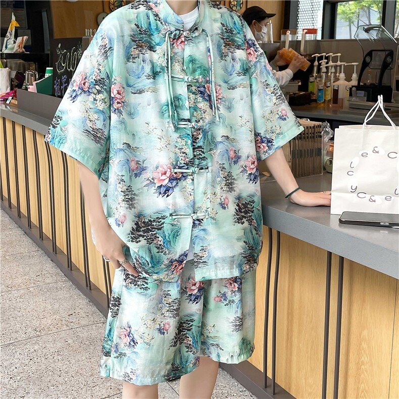 控价99夏季新中式风衬衫套装风宽松版型套装TZ5188-P60,男装衬衫,电商A128