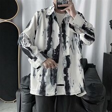 扎染长袖衬衫男士潮牌宽松复古休闲中性衬衣港风外套cs014-p35,男装衬衫,星座1008-2