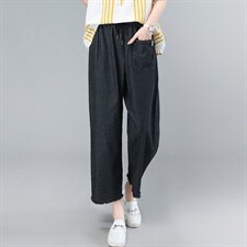 2021夏季新款时尚系绳松紧腰水洗贴布牛仔裤，女装牛仔裤，叶笙衣