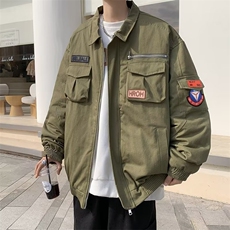 日系百搭翻领潮流外套2024秋冬季纯色外穿工装夹克男W6394-P72，男装夹克，星座512-2
