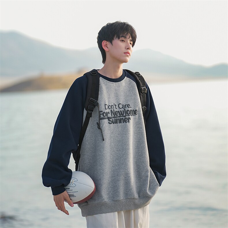 美式插肩袖卫衣男款春秋季高级感潮牌撞色字母上衣青少年休闲外套,男装卫衣,电商B225