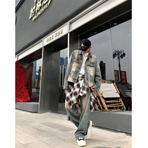 黄泥色牛仔外套男2024年秋季美式复古水洗夹克JK105-P70图片